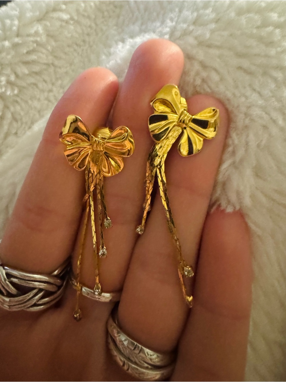 Gold Bow Drop Earrings - Women Jewelry